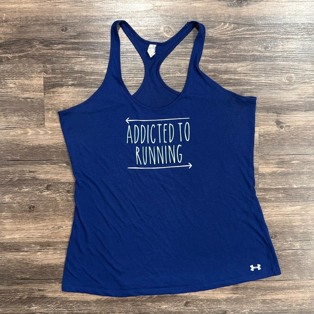 Under Armour Women's Blue Tank Top Run Workout M Medium Addicted To Running